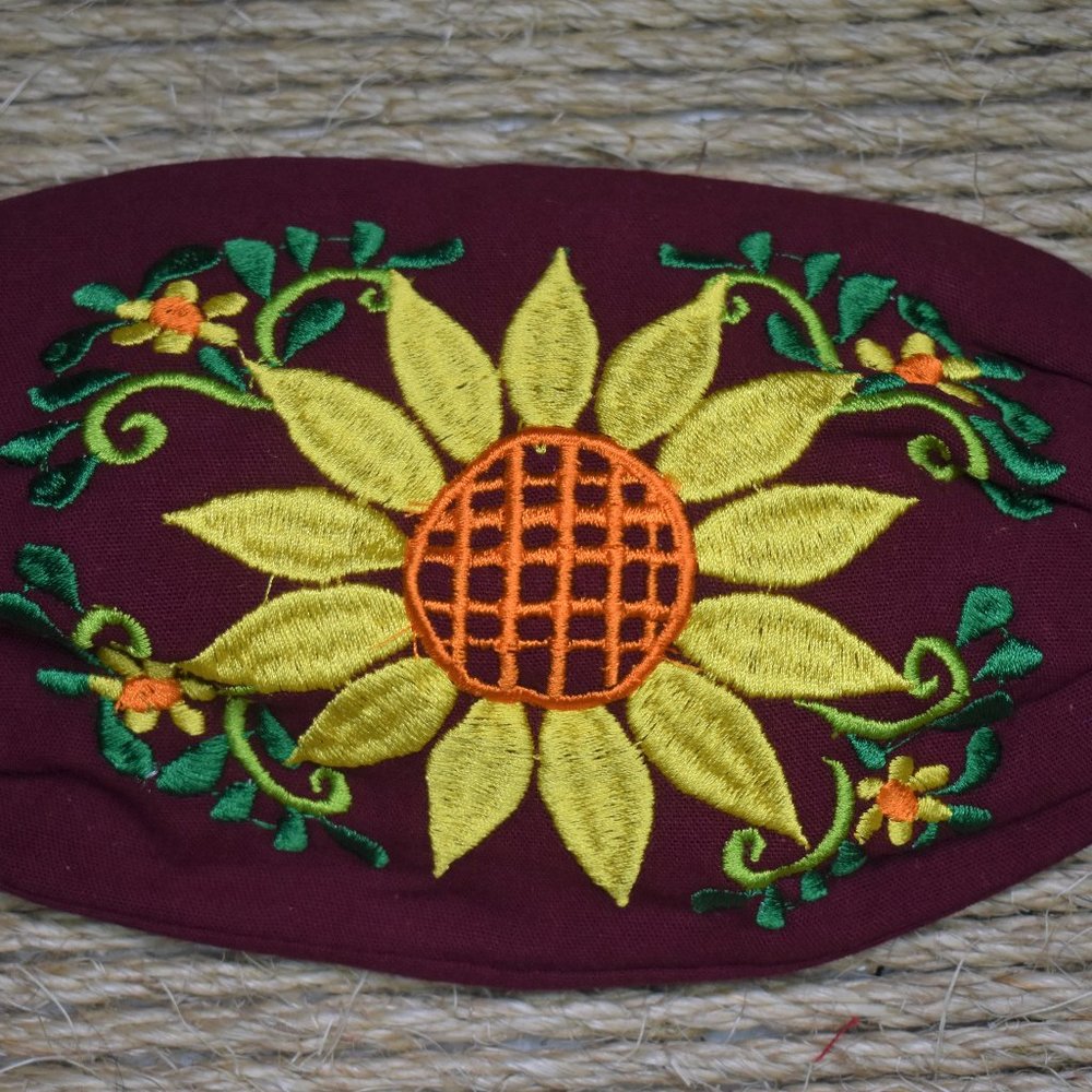 Sunny Sunflower Face Mask(wine)-Artesania Mexicana